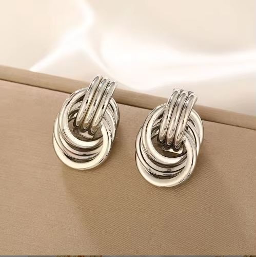 Load image 1 in gallery view. Silver Plated Chunky Statement Dangle Knot Hoop Earrings for Women and kids