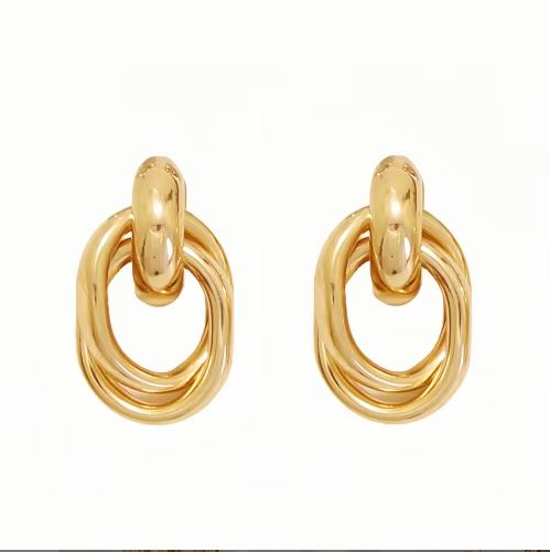 Load image 1 in gallery view. Gold Plated Chunky Statement Dangle Knot Hoop Earrings Women Kids