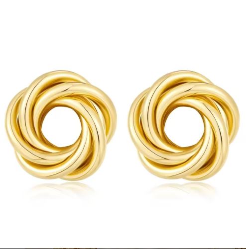 Gold Plated Chunky Statement Dangle Knot Hoop Earrings for Women Kids