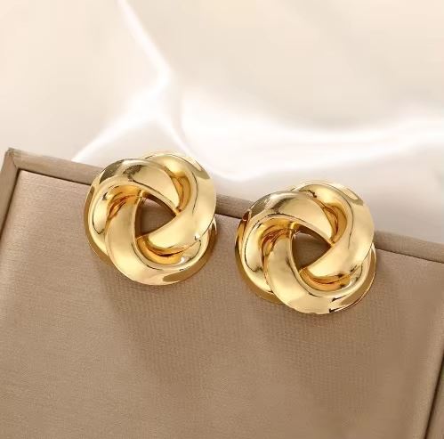 Load image 1 in gallery view. Gold Plated Chunky Statement Dangle Knot Hoop Earrings for Women and kids