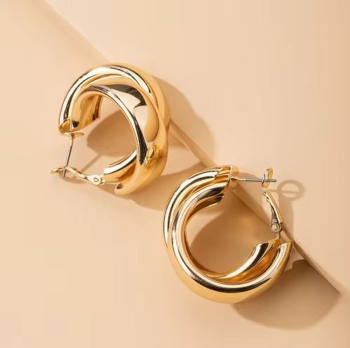 Load image 1 in gallery view. Gold Plated Chunky Statement Dangle Knot Hoop Earrings for Women Kids