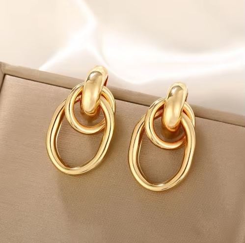Gold Plated Chunky Statement Dangle Knot Hoop Earrings Women Kids