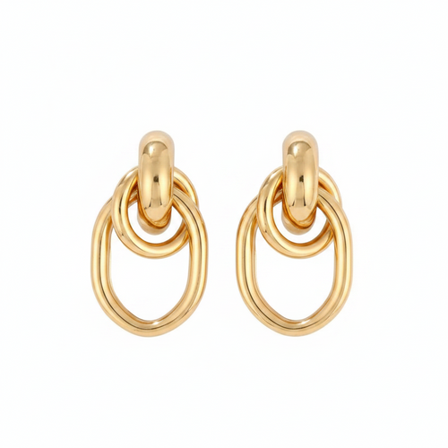 Load image 1 in gallery view. Gold Plated Chunky Statement Dangle Knot Hoop Earrings Women Kids