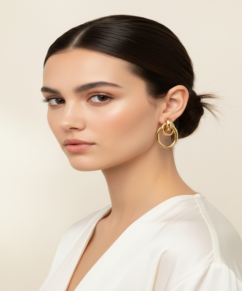 Load image 1 in gallery view. Gold Plated Chunky Statement Dangle Knot Hoop Earrings Women Kids