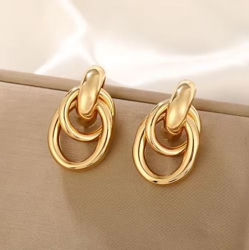 Load image 1 in gallery view. Gold Plated Chunky Statement Dangle Knot Hoop Earrings for Women and kids