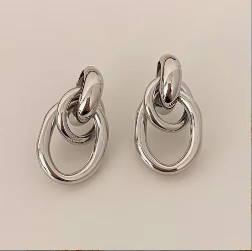 Silver Plated Chunky Statement Dangle Knot Hoop Earrings for Women and kids