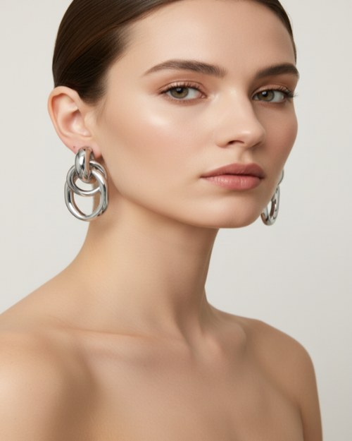 Load image 1 in gallery view. Silver Plated Chunky Statement Dangle Knot Hoop Earrings for Women and kids