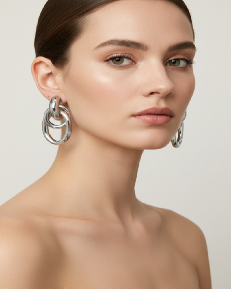 Silver Plated Chunky Statement Dangle Knot Hoop Earrings for Women and kids