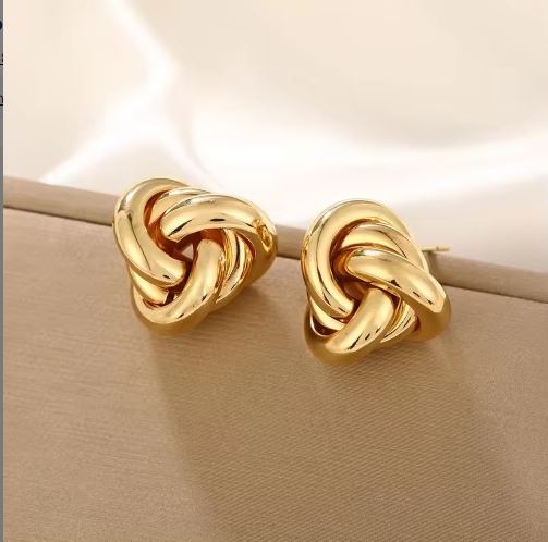 Gold Plated Chunky Statement Dangle Knot Hoop Earrings Women Kids