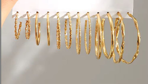 Load image 1 in gallery view. Vintage Gold Hoop Earrings Set for Women Boho Metal Circle Geometric Twist Pearl Dangle Earrings