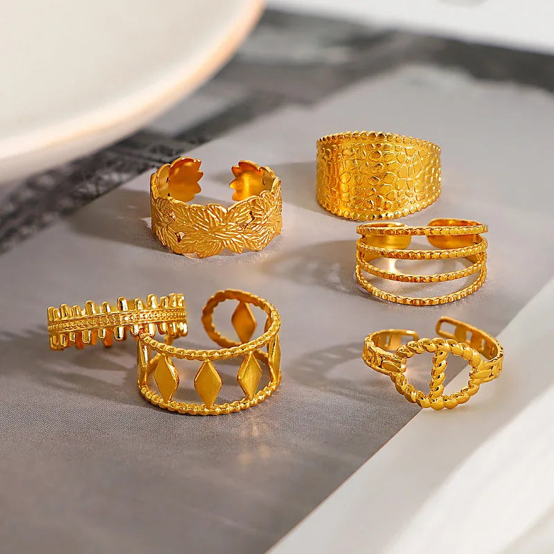 18K Yellow Gold Plated Stainless Steel  Adjustable Opening Ring