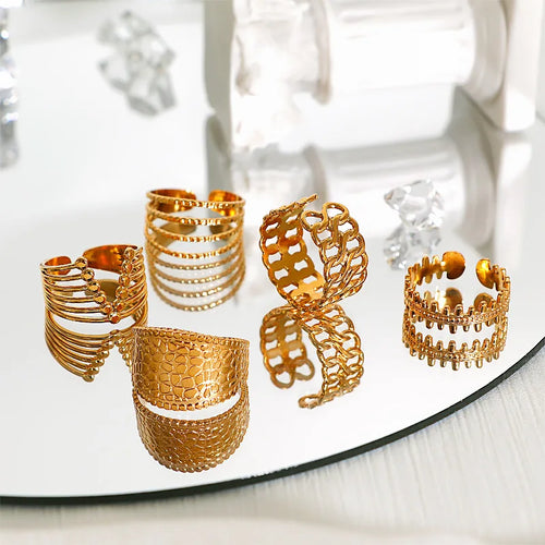 Load image 1 in gallery view. 18K Yellow Gold Plated Stainless Steel  Adjustable Opening Ring