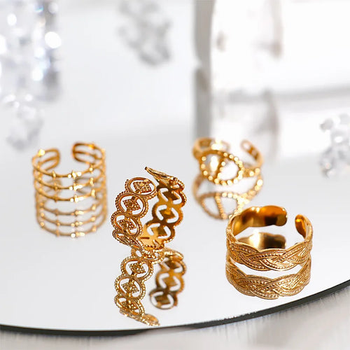 Load image 1 in gallery view. 18K Yellow Gold Plated Stainless Steel  Adjustable Opening Ring