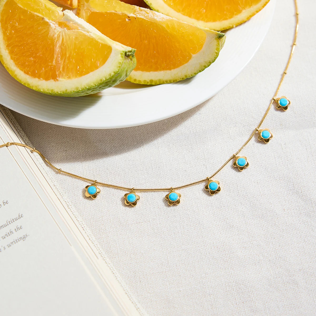 Turquoise Flower Pendant Charm Jewelry Gift for Women