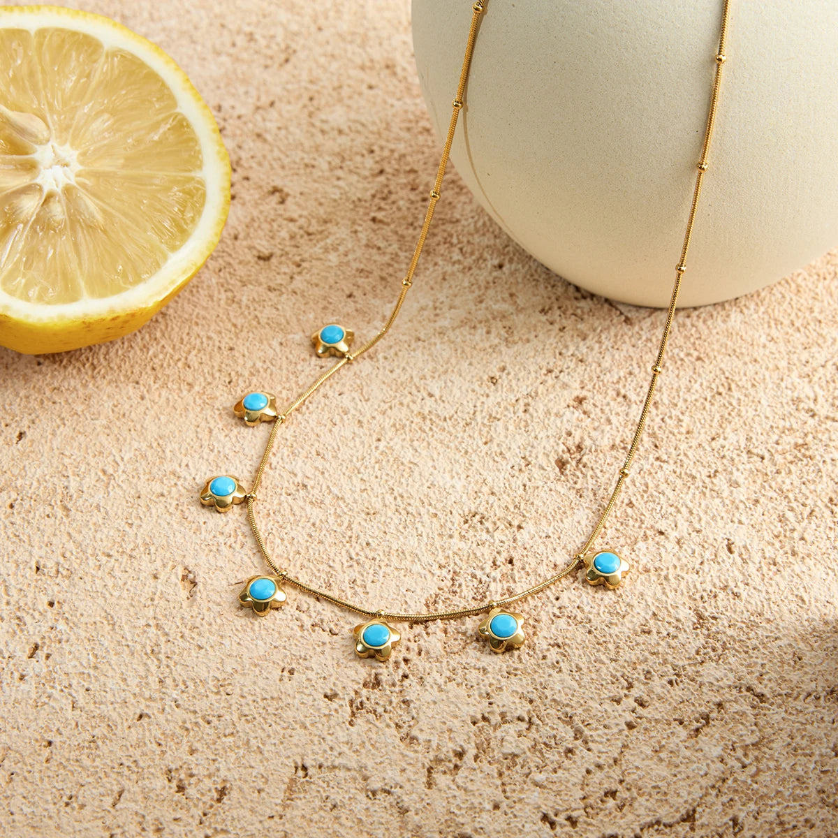 Turquoise Flower Pendant Charm Jewelry Gift for Women