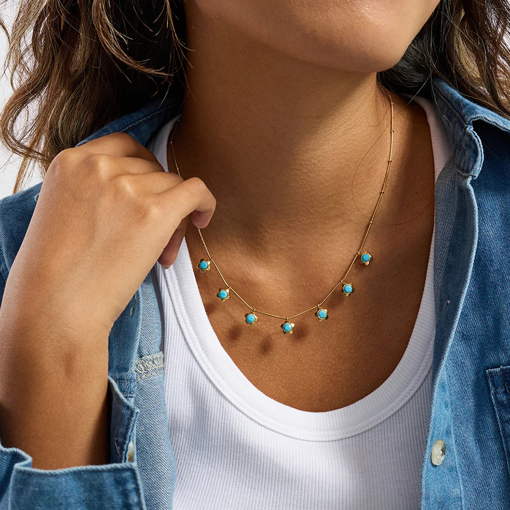 Turquoise Flower Pendant Charm Jewelry Gift for Women
