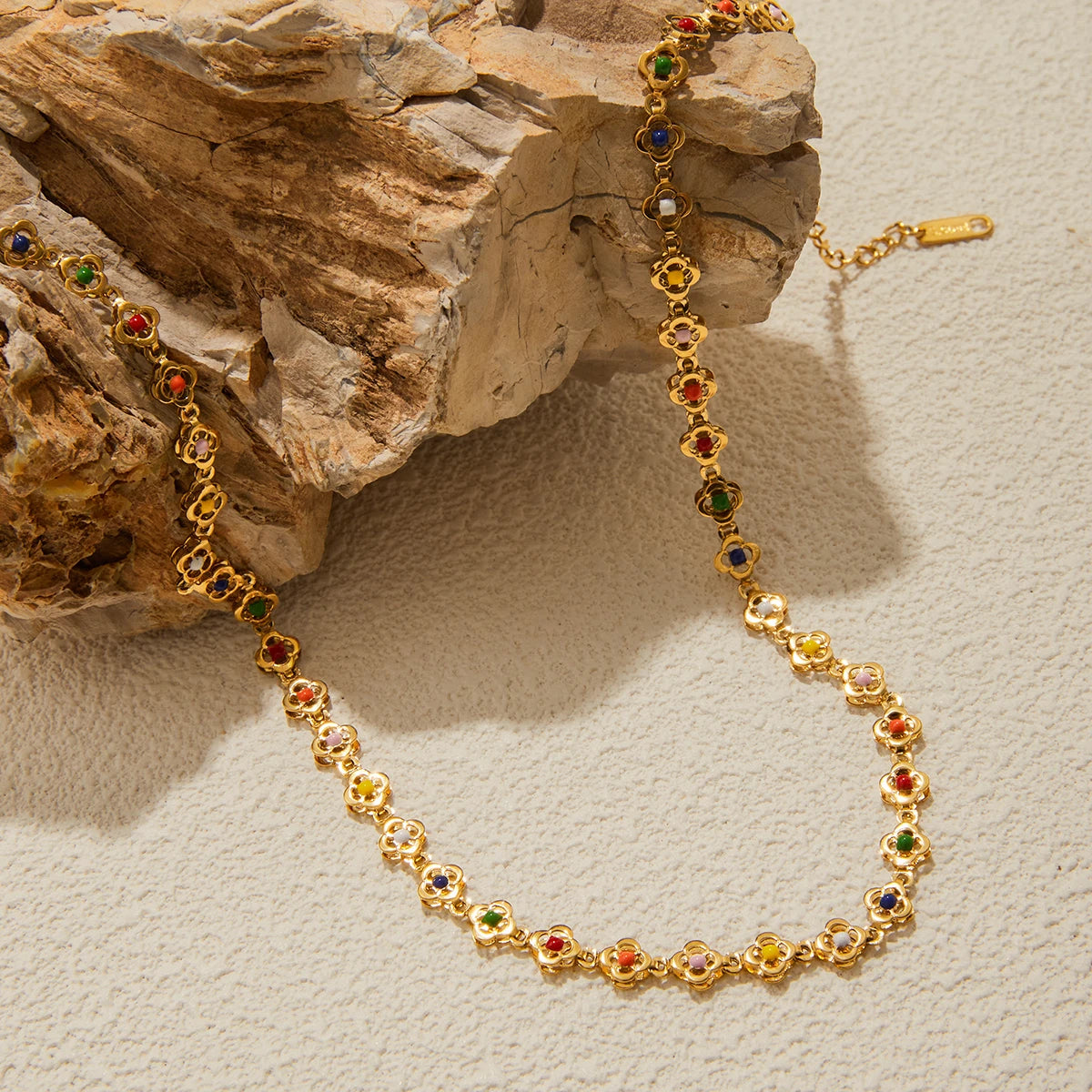 Agate Stone 18K Gold Plating Multi Colored Flower Chain Necklace
