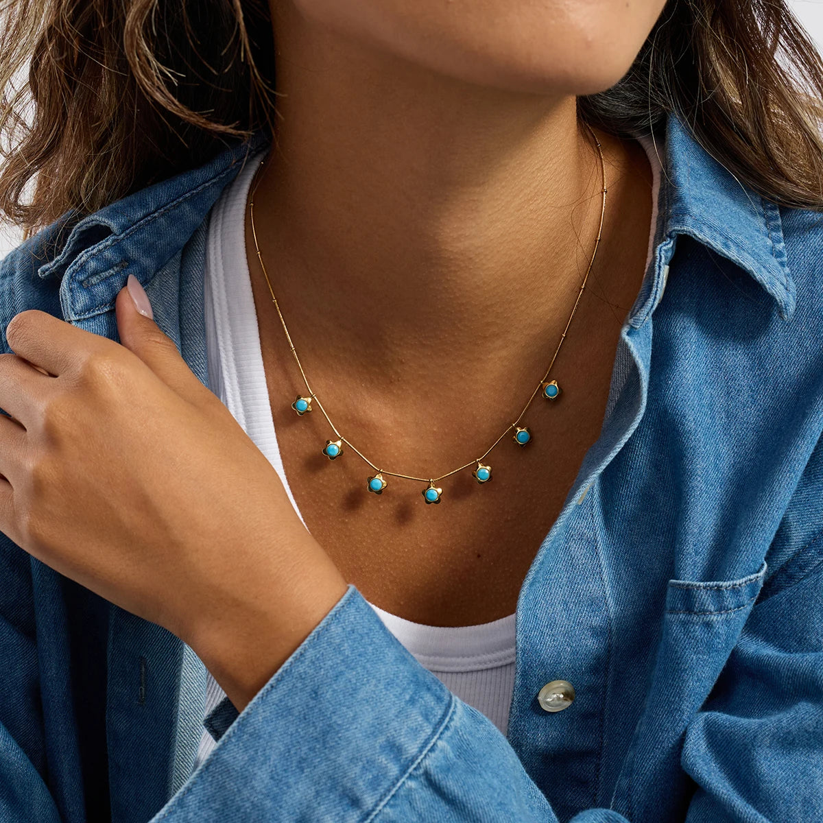 Turquoise Flower Pendant Charm Jewelry Gift for Women