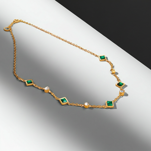 Load image 1 in gallery view. 18K Gold Plated  Emerald Zircon Snake Chain Necklace for Women