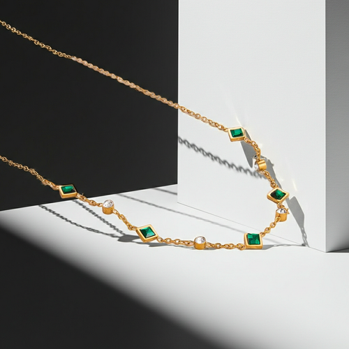 Load image 1 in gallery view. 18K Gold Plated  Emerald Zircon Snake Chain Necklace for Women