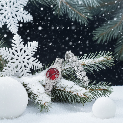 Load image 1 in gallery view. Quartz Movement Red Diamond Watch Sugar Bracelet Necklace Three-piece Set