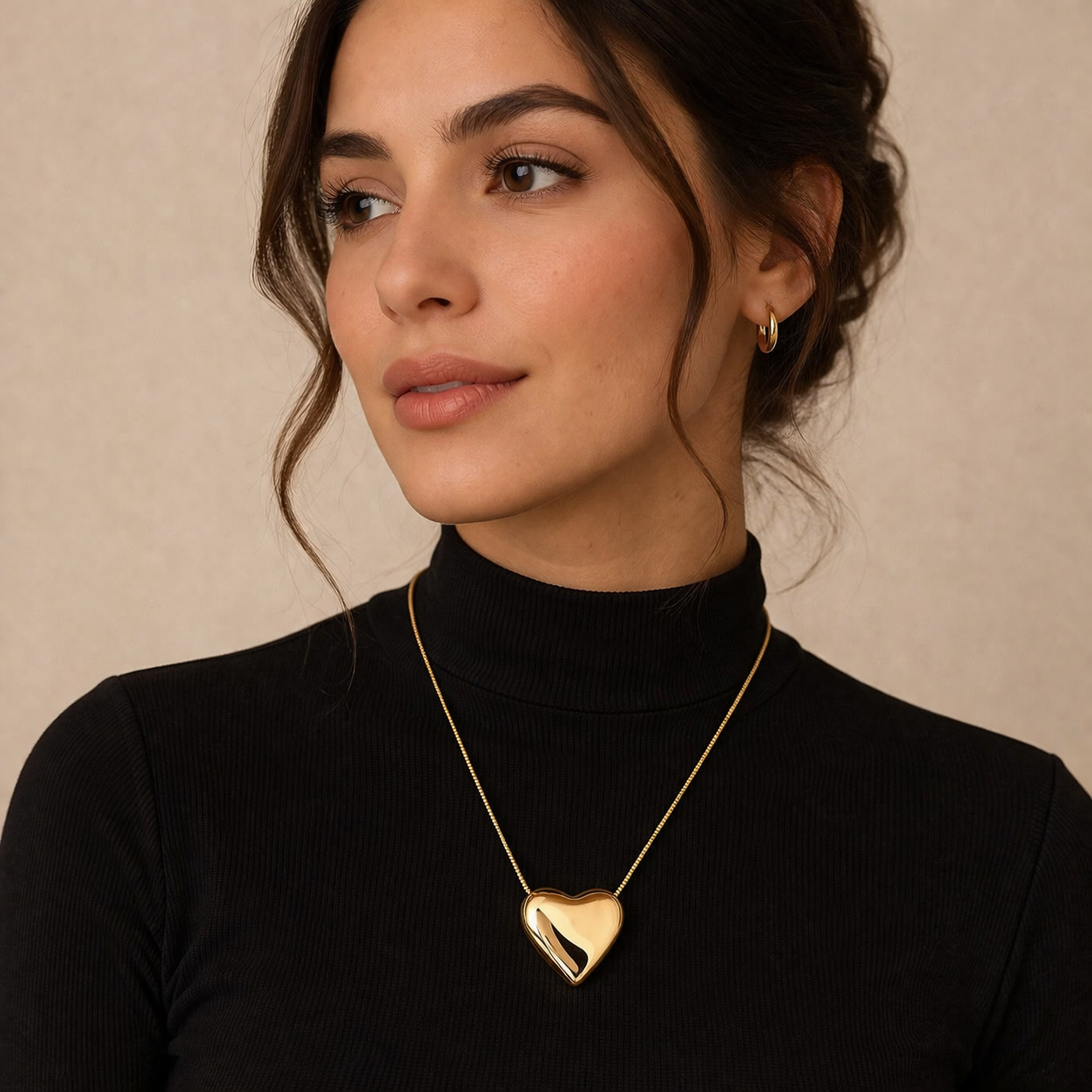 Gold Plated Stainless Steel Rose Women Heart Pendant Necklace
