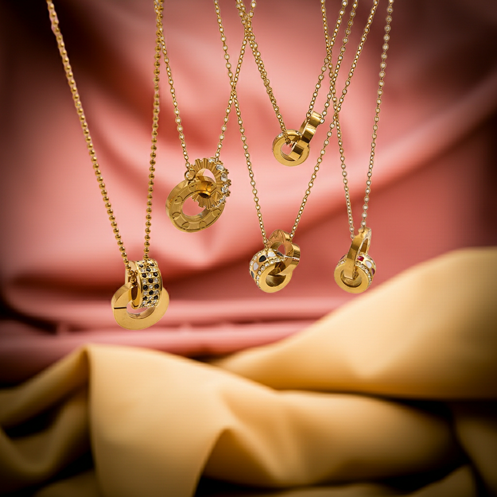 Interlocking Pendant Necklace for Kids and Woman 18K Gold Plated