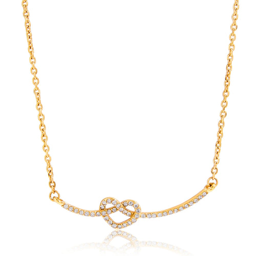 Load image 1 in gallery view. 18K Gold Plate Stainless Steel White Rhinestone Eternal Love Heart Knot Smile Face Necklace