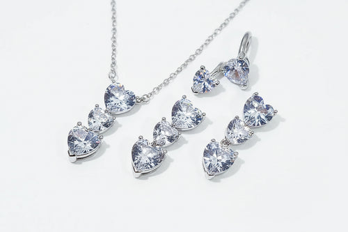 Load image 1 in gallery view. Heart Shape 3A Zircon Platinum Plated set Necklace, Earrings and Ring