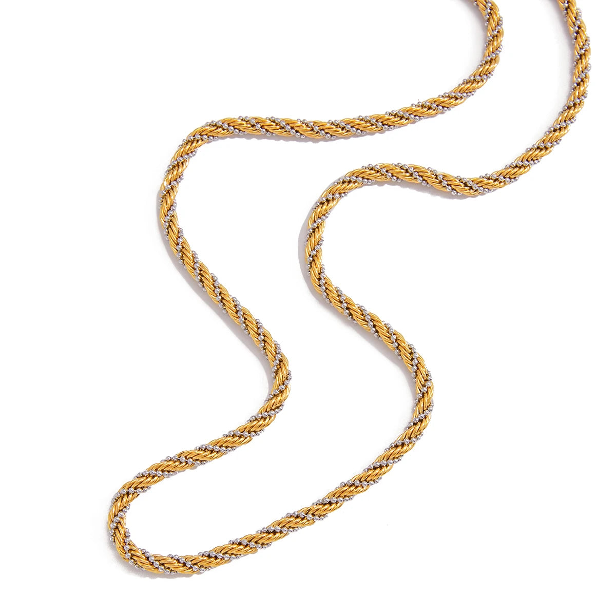 Minimalist Two Tone Ball Bead Twist Chain Winding Spiral Necklace