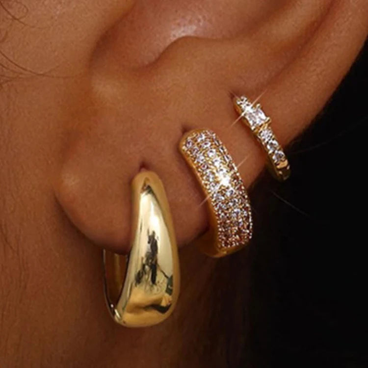 Small 14K Gold Plated Chunky Stacks Earrings Set for Kids Women