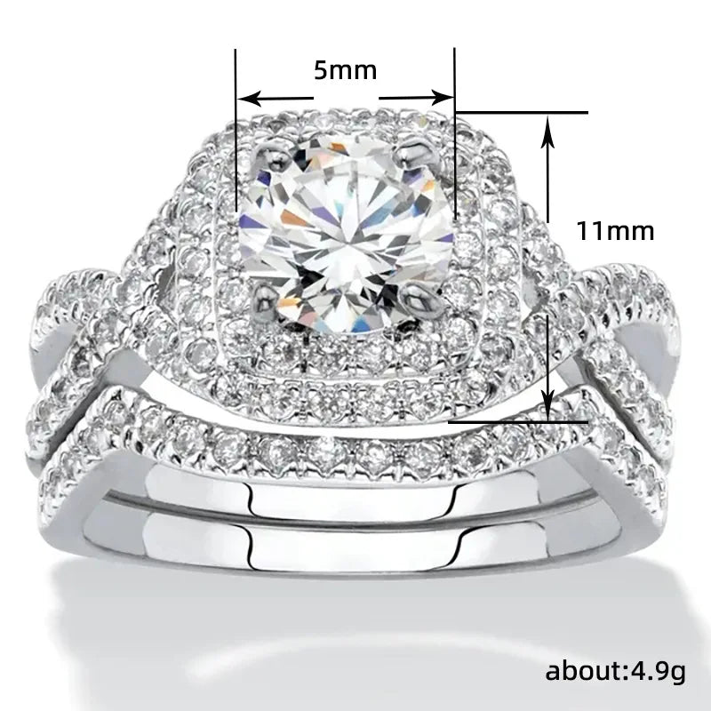 3pcs Rhodium Set Rings Zircon Geometric Anniversary, Engagement, Gift, Party, Wedding For Woman