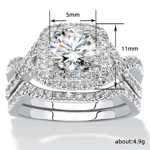 Load image 1 in gallery view. 3pcs Rhodium Set Rings Zircon Geometric Anniversary, Engagement, Gift, Party, Wedding For Woman