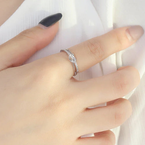 Load image 1 in gallery view. Silver Plated Heart Shaped Twist Cross Design Round Cubic Zirconia Rings