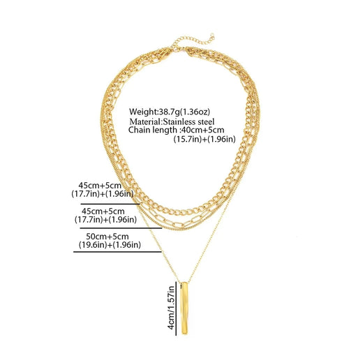 Load image 1 in gallery view. Stainless Steel Necklace with Rectangle Multilayer Pendant Thick Link Chain