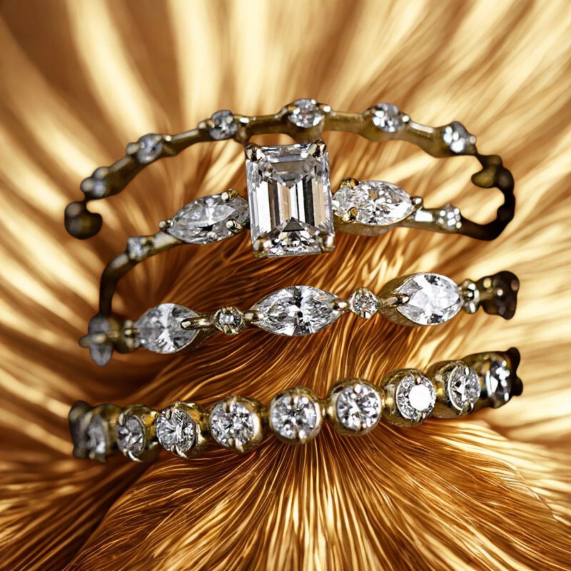 4PCS Gold Plated Zircon Eternity Bands Ring Set