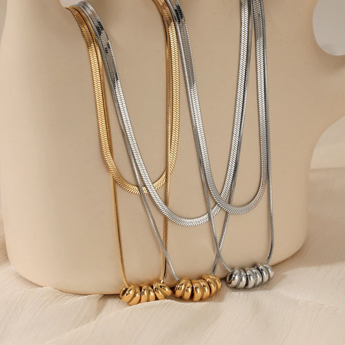 Load image 1 in gallery view. Gold Plated Double Layer Two Tone Herringbone Chain Pendant Necklaces for Women Teen