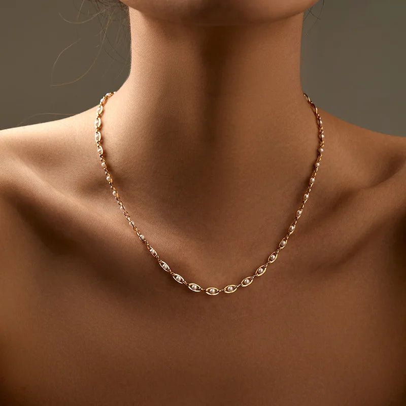 French Vintage High-End 18K Gold Plated Brass Pearl Chains