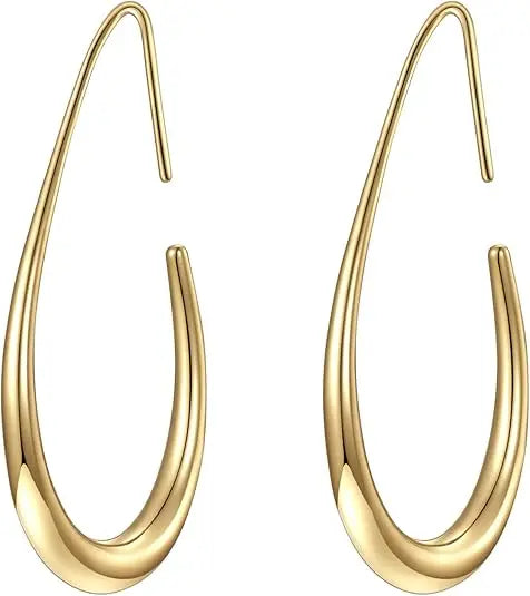 14k Gold Plated Large Oval Pull Through Hoop Earrings