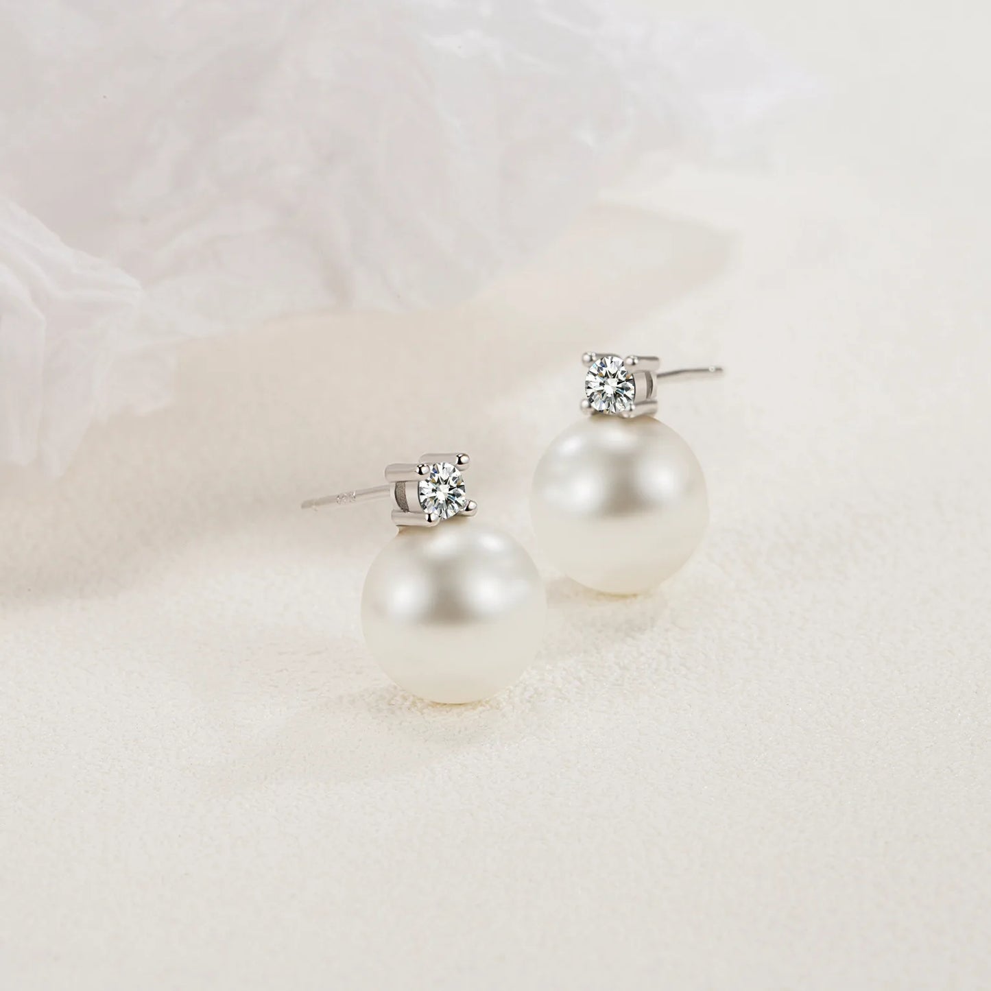 Freshwater Shell Pearl Stud Earrings, Cubic Zircon, 925 Sterling Silver Post Earrings
