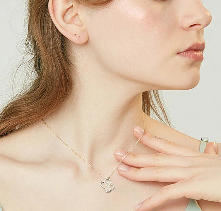 Charm Love Silver Color Inlaid Zircon Heart Necklace Interwoven | Double Heart Pendant Clavicle Chain | Infinity Heart Necklace | Necklace for Valentine’s Day, Anniversary &amp; Everyday Wear