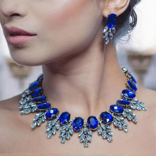 Load image 1 in gallery view. Europe Style Fine Diamante Jewelry Set with Blue White Crystal Rhinestone Perfect Wedding or Party Gift for Women and Girls