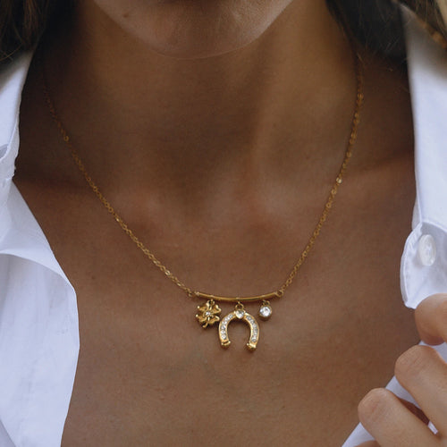 Load image 1 in gallery view. Horseshoe Series Zircon Leaf Smiley Face Pendant Necklaces for Children and Woman