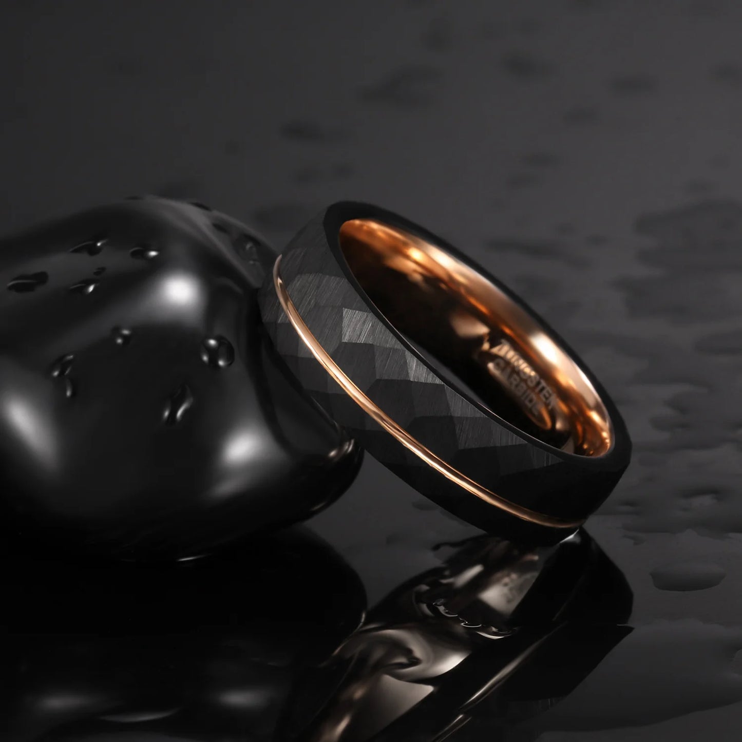 Black Brushed Tungsten Ring Inlay Rose Gold Line Wedding Ring for Men