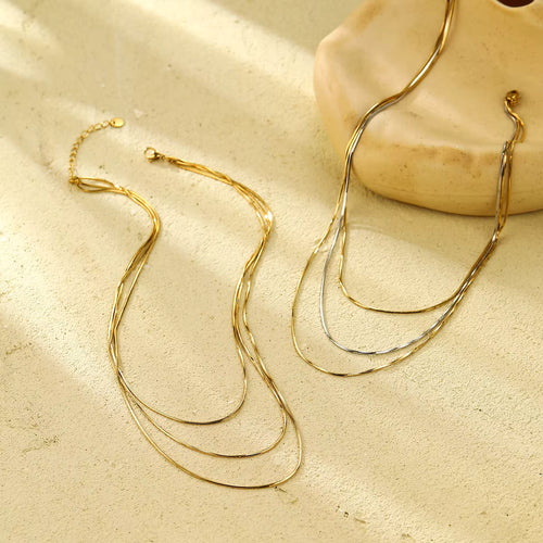 Load image 1 in gallery view. The 18K Gold Plated Stainless Steel Layered Snake Chain Necklace