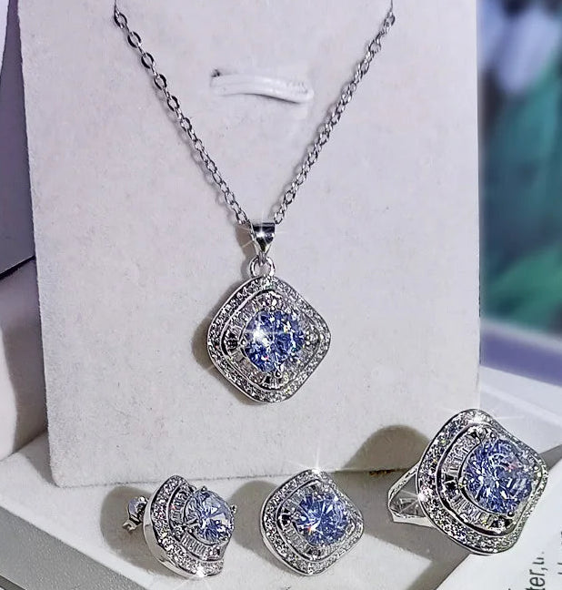 Minimalist Daily Shine Geometric Shape 3A Zircon Necklace Chain Fashion Jewelry Set