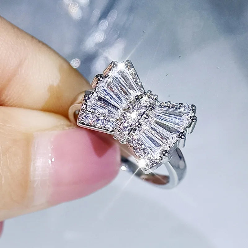 Minimalist Bowknot Zircon Platinum Plated Jewelry Set