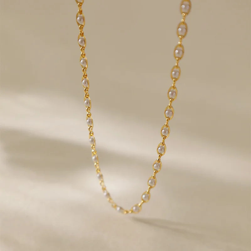 French Vintage High-End 18K Gold Plated Brass Pearl Chains