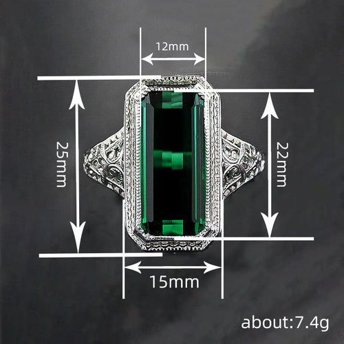 Load image 1 in gallery view. Rectangle Shaped Princess Cut Green Crystal Pattern Hollow Zircon Rings for Women