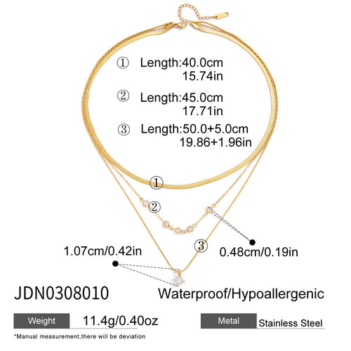 Load image 1 in gallery view. Gold Plating Three Layers Round Flat Snake Chain Necklace
